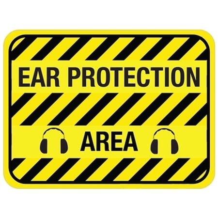 5S SUPPLIES Ear Protection Area - Floor Sign 24in Diameter Non Slip Floor Sign FS-EAPRAR-24